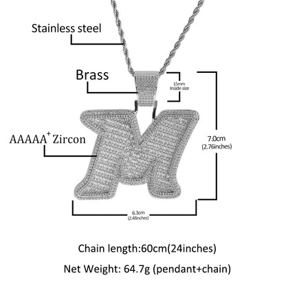 Baguette Cut M Custom Letter Pendant