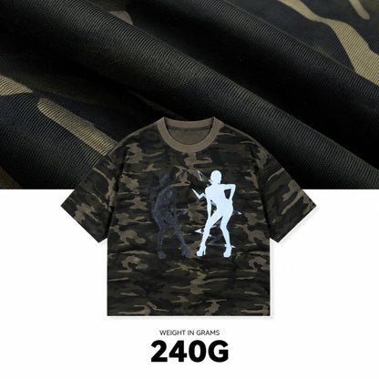 240G Washed Camo Oversized Graphic T-Shirt