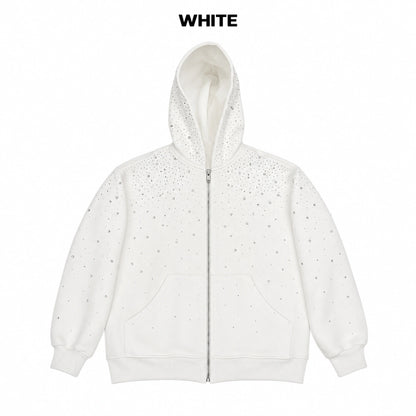 Starry Rhinestone Heavyweight Zip-Up Hoodie
